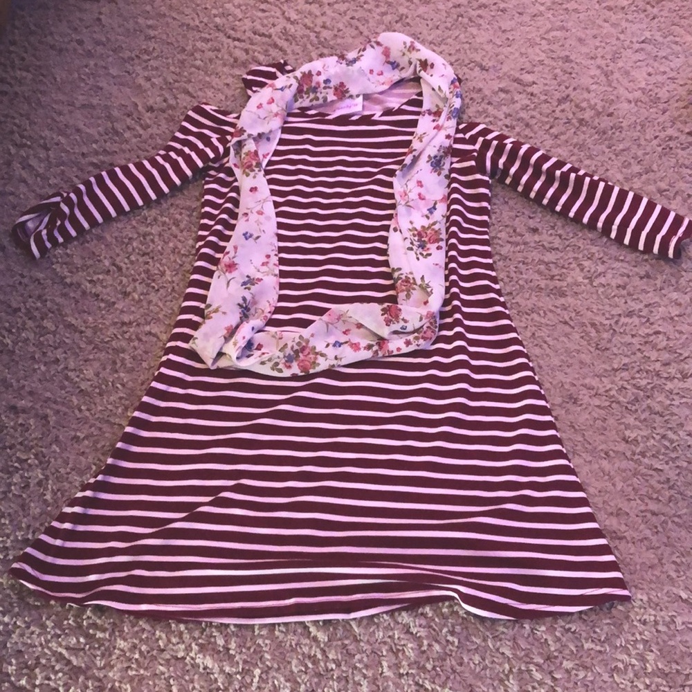 Jenna and Jessie burgundy striped dress in size 10